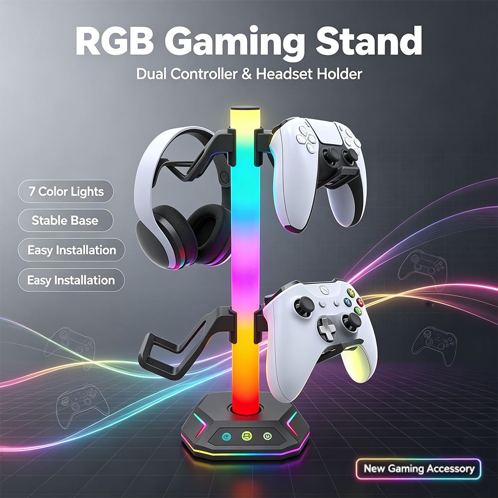 Headset Stand Rgb - Playstation5 コントローラホルダーイヤホンハンガーアクセサリーゲーム RGB ヘッドフォンスタンドデスクトップゲーマー PS4 Xbox