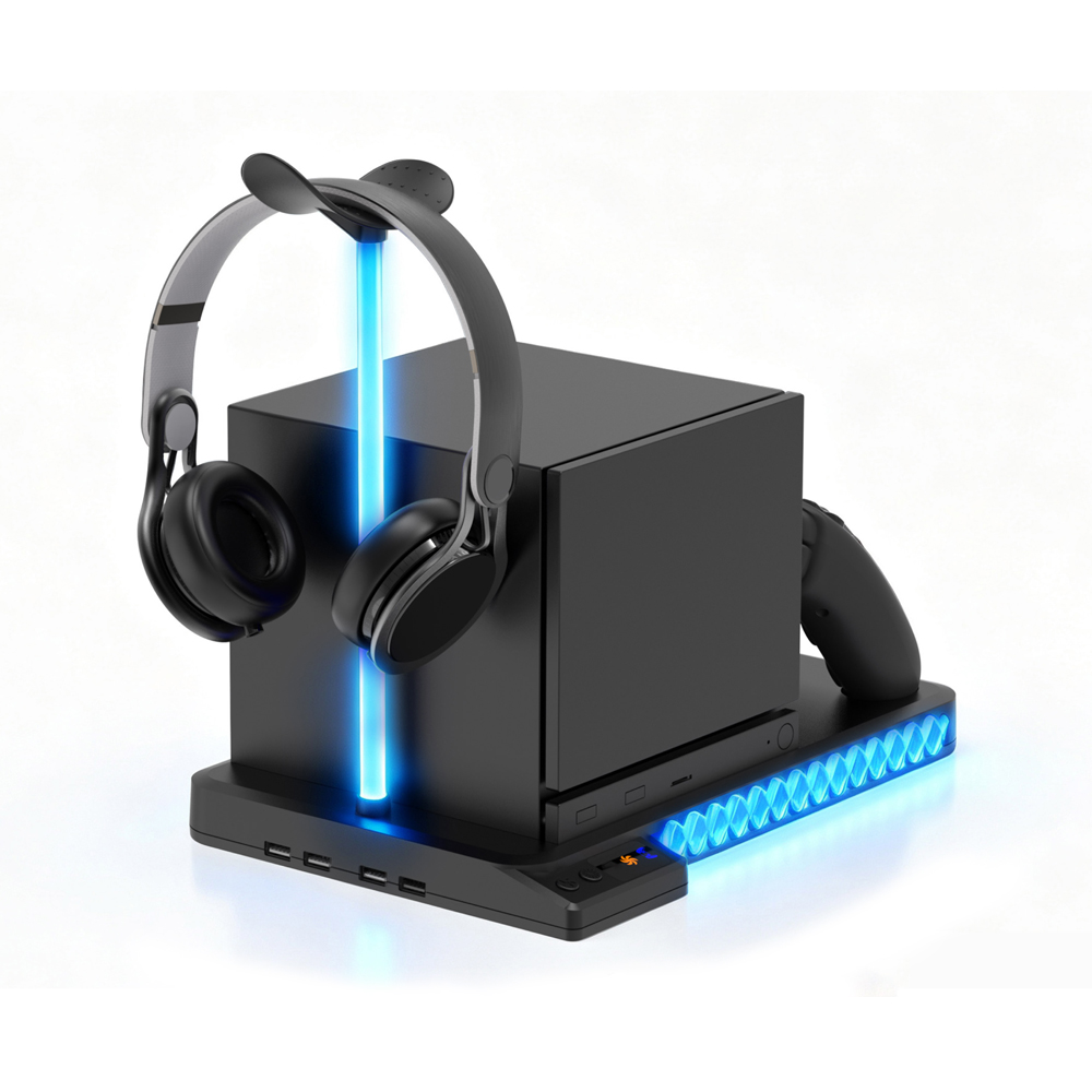 Headset Stand Rgb - スチームマシン冷却充電ドック デュアルファン RGB LED 3ポートUSBハブ ヘッドセットスタンド
