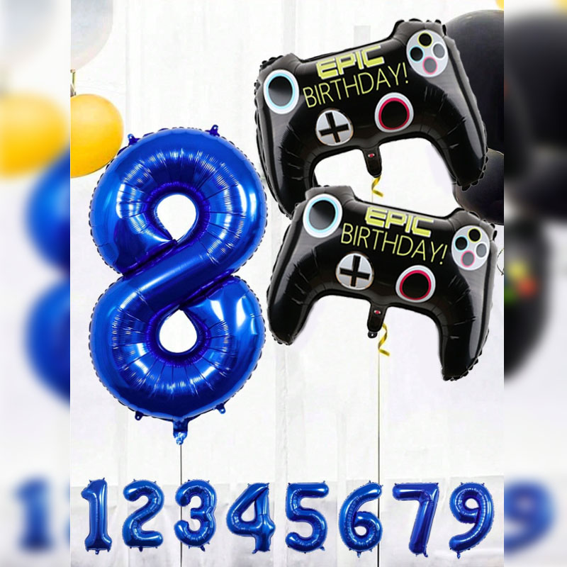Gaming Accessories Boys - 3 個ビデオゲームパーティー用品セット男の子の誕生日パーティーの装飾ハッピーバースデーゲームハンドルカバーゲーマー風船 Decorat