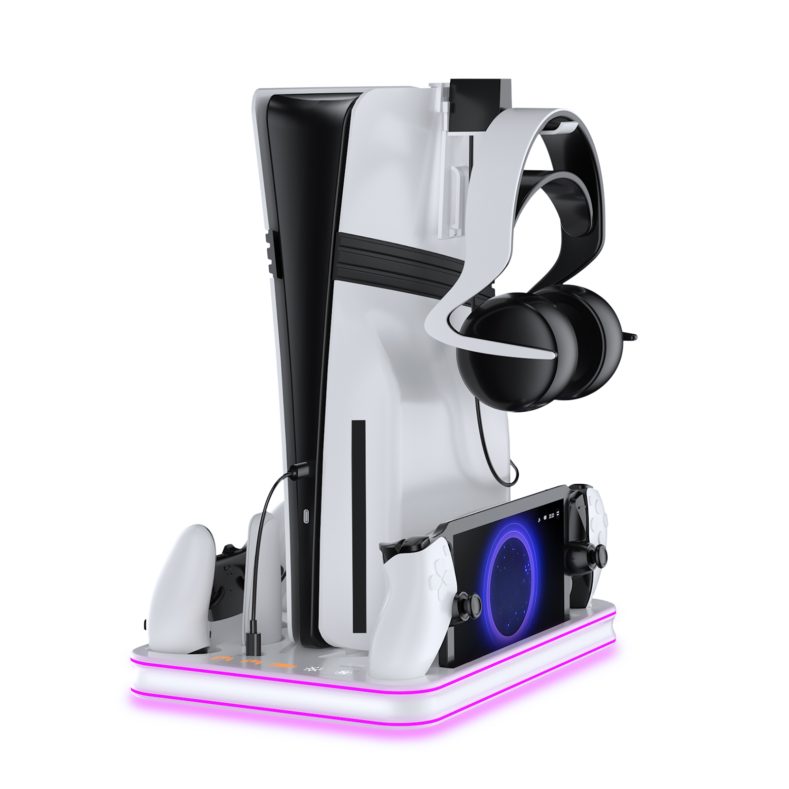 Headset Stand Rgb - STORM WYRM PS5 スリム/プロコンソール用多機能冷却収納スタンド、ヘッドセット吊り下げラック付き、RGB カラフルライト JYS-P5225
