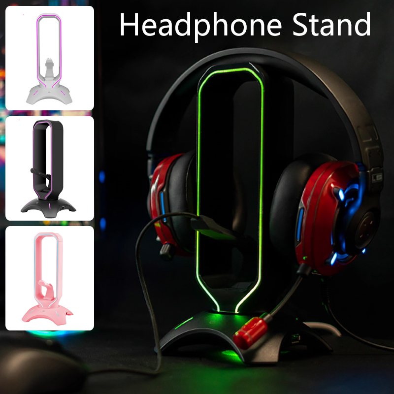 Headset Stand Rgb - RGB ゲーミングヘッドフォンスタンド、マウスバンジーコードホルダー付き、オーバーイヤーヘッドセットホルダー、デスクディスプレイ用ヘッドフォンシェルフ