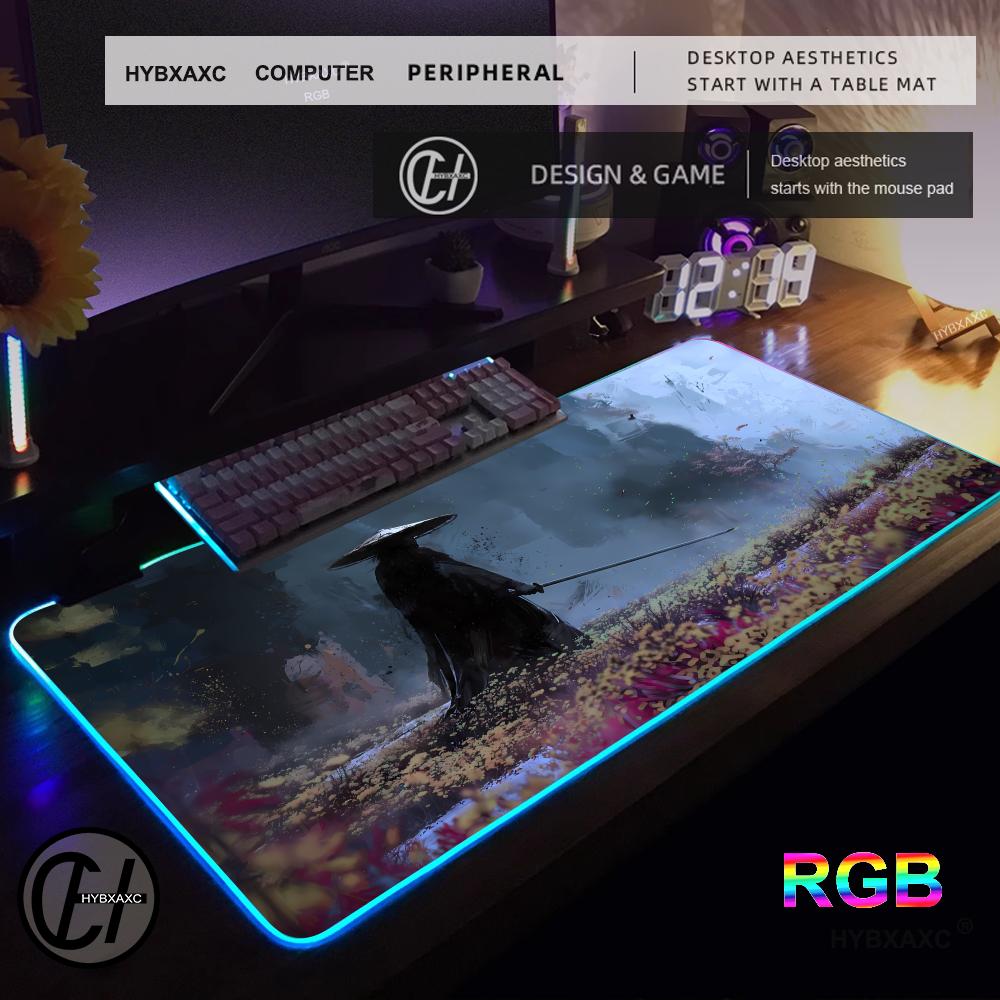 Gaming Accessories Companies - RGB サムライウォリアーマウスパッドゲーマーコンピュータアクセサリーキーボードテーブルマット大型マウスパッド会社ゲーミングラップトップ HYBXAXC テーブル