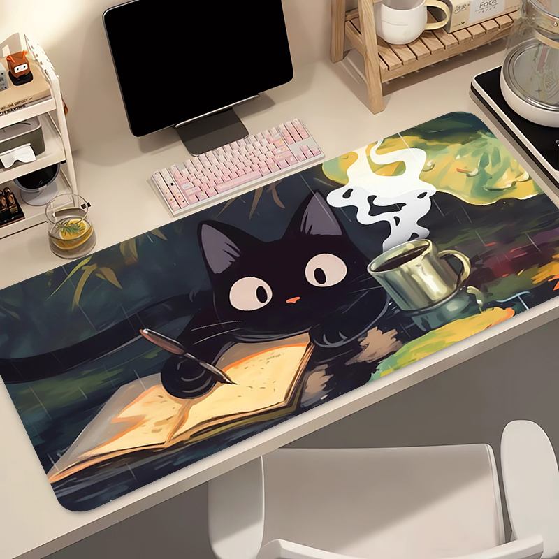 Gaming Accessories Women - かわいい黒猫シリコンソフトゲーミングマウスパッド大型キーボードパッド地形マウスパッドキーボード用滑り止めテーブルマット付き