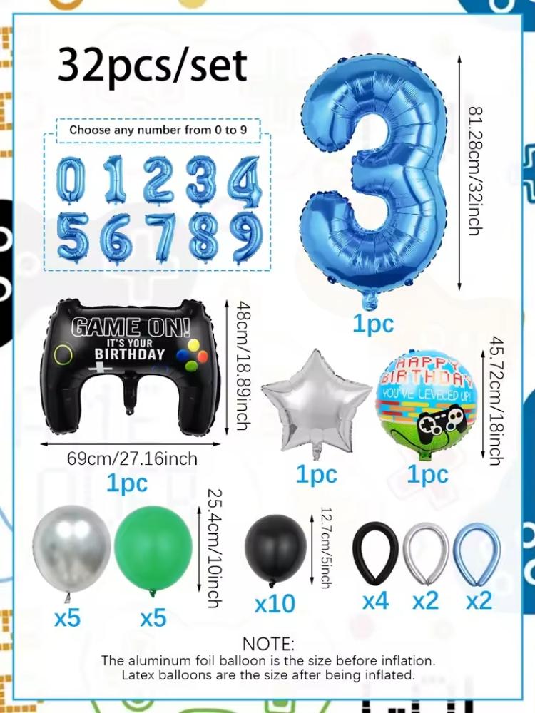 32個入りゲームテーマ誕生日ナンバーバルーンキット、ゲーマー - Gaming Accessories Boys のレビューと価格