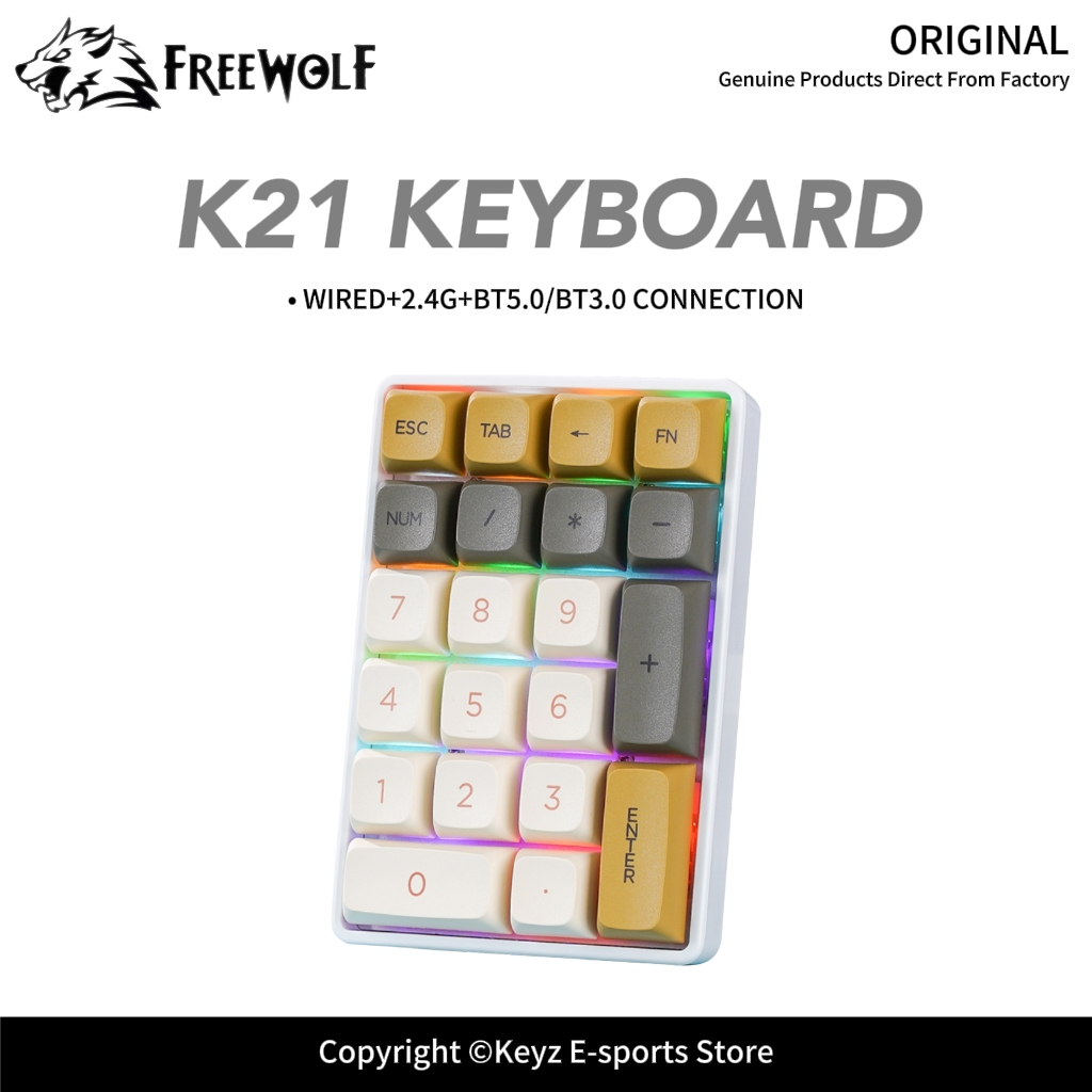 K21 トリモードメカニカルテンキー FREEWOLF ホッ - Keyboard Numpad Separate のレビューと価格